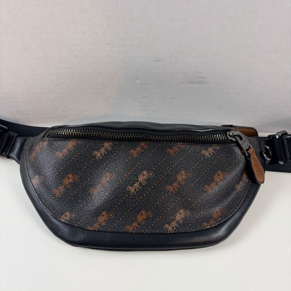Coach Warren Mini Belt Bag Leather Canvas Black Horse Carriage Dot Print C4138